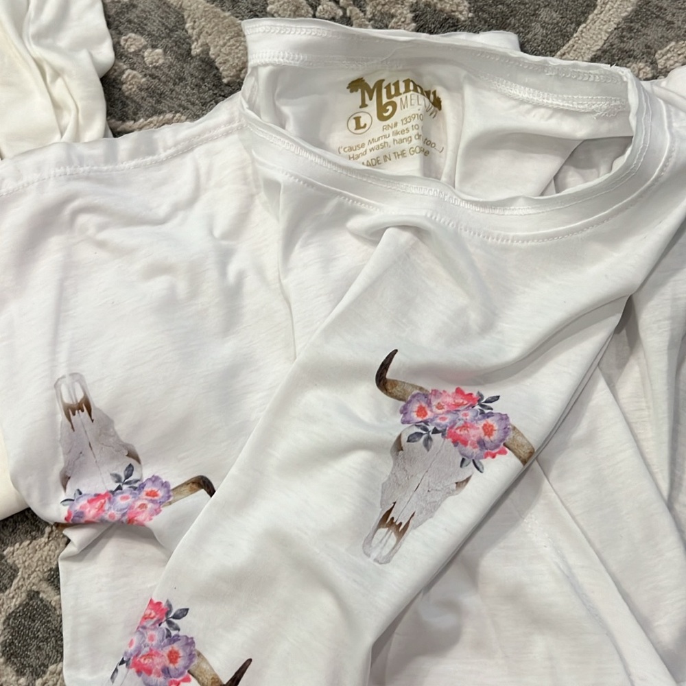 White Graphic Tank with Floral Bull Skull